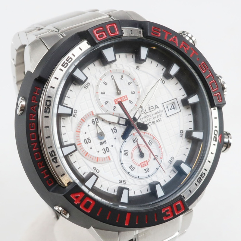 精工 (Seiko) Aruba VD57-KE00 男士腕錶,不鏽鋼銀色石英計時表,白色錶盤-2