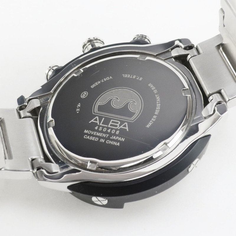 精工 (Seiko) Aruba VD57-KE00 男士腕錶,不鏽鋼銀色石英計時表,白色錶盤-6