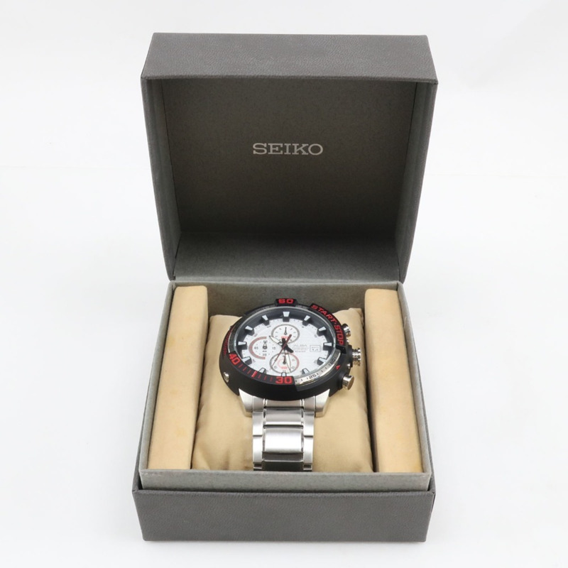 精工 (Seiko) Aruba VD57-KE00 男士腕錶,不鏽鋼銀色石英計時表,白色錶盤-9