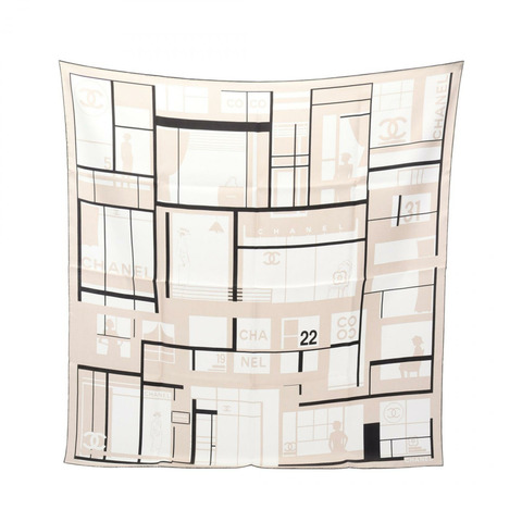 香奈兒 COCO 標誌絲巾，米色、黑色、白色，二手女款