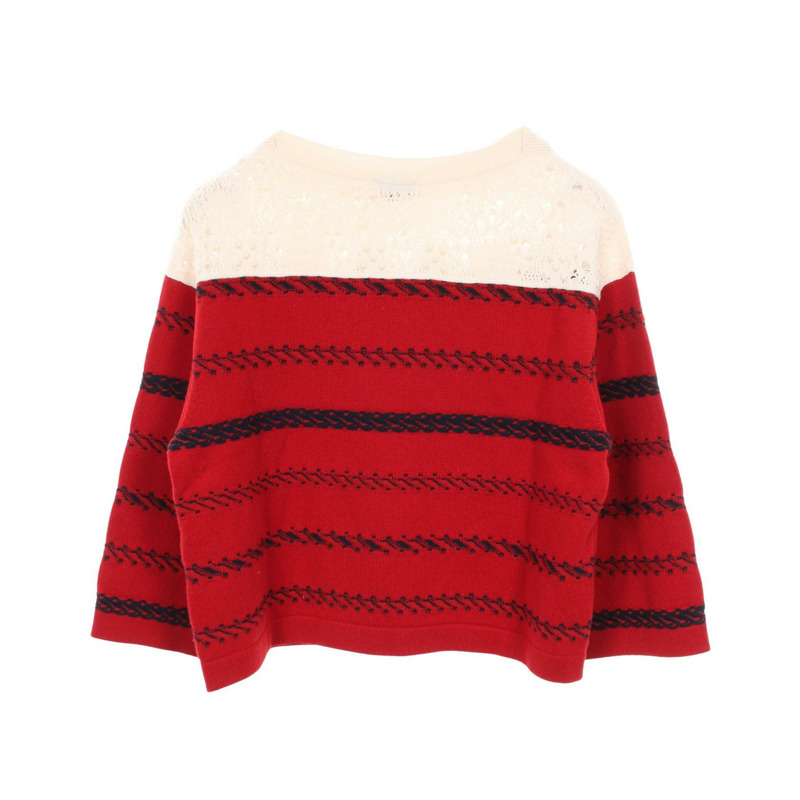 香奈兒 COCO 標誌雙色羊絨衫，紅白海軍藍，二手女款 #34-1