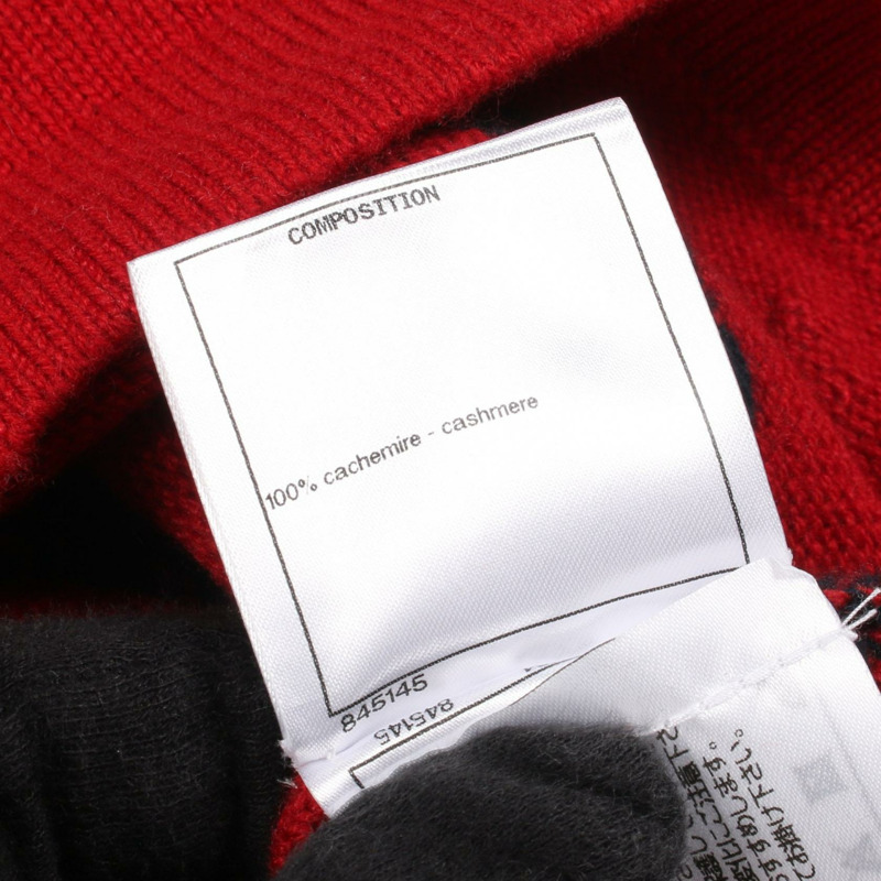 香奈兒 COCO 標誌雙色羊絨衫，紅白海軍藍，二手女款 #34-3