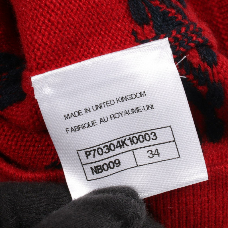 香奈兒 COCO 標誌雙色羊絨衫，紅白海軍藍，二手女款 #34-4