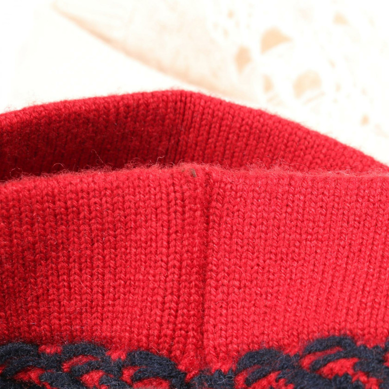 香奈兒 COCO 標誌雙色羊絨衫，紅白海軍藍，二手女款 #34-5