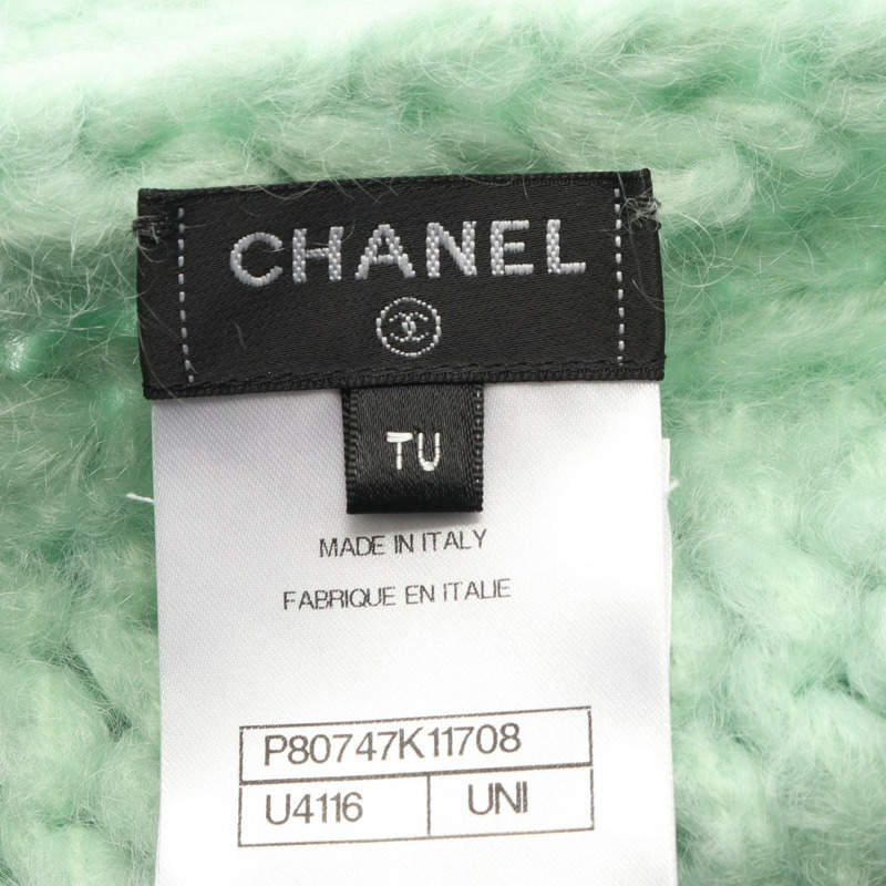 香奈兒 COCO 標誌圍巾，羊毛馬海毛材質，綠色，二手，女士 CC-1