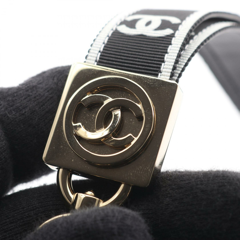香奈兒 COCO 標誌帆布錶帶，鍍金，黑白配色，二手，女士，雙C標誌-3