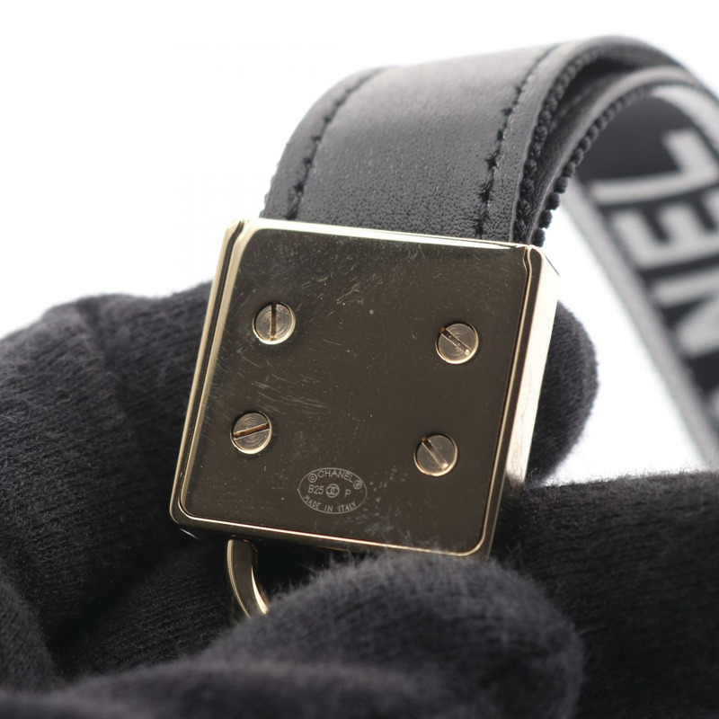 香奈兒 COCO 標誌帆布錶帶，鍍金，黑白配色，二手，女士，雙C標誌-4