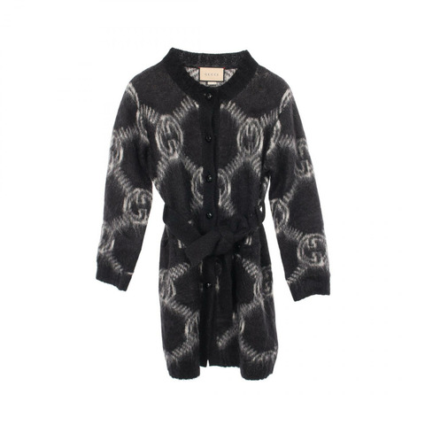 GUCCI GG logo 羊毛開襟外套 678835 Moheya 黑色灰色 二手 女款 XS 碼