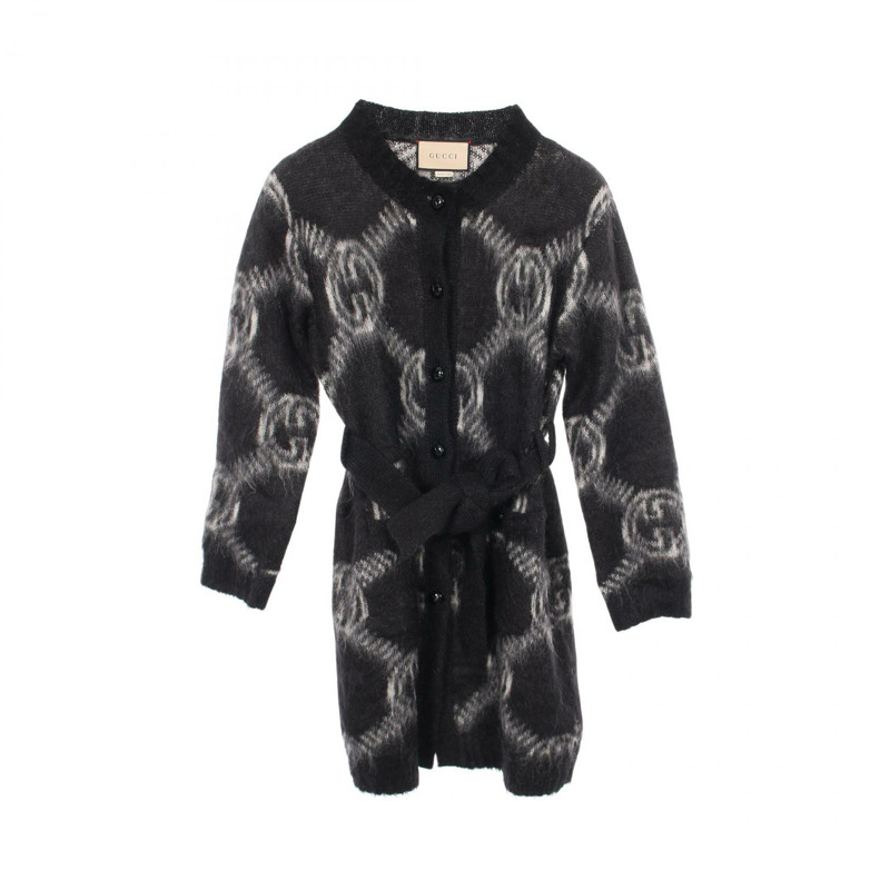 GUCCI GG logo 羊毛開襟外套 678835 Moheya 黑色灰色 二手 女款 XS 碼-0