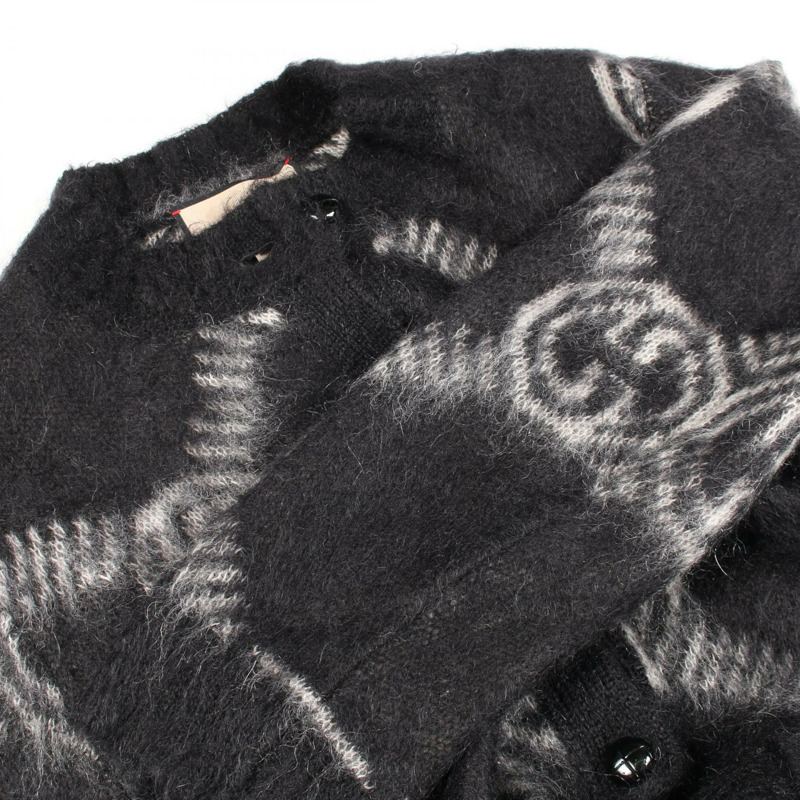 GUCCI GG logo 羊毛開襟外套 678835 Moheya 黑色灰色 二手 女款 XS 碼-5