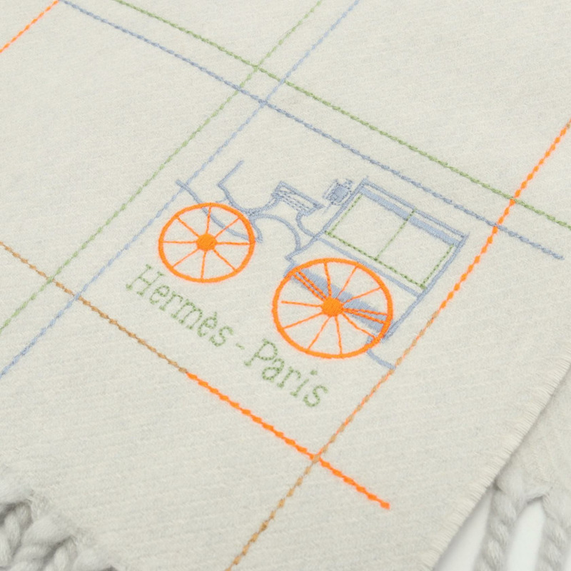 愛馬仕 Clan Brode Berlinne 圍巾披肩 羊絨藍灰色多色二手-2