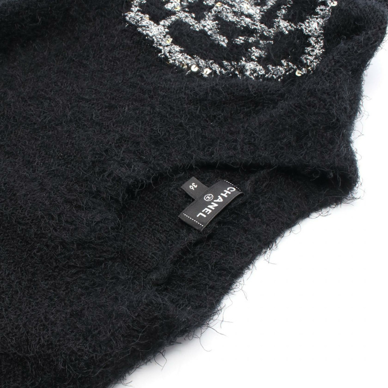 香奈兒山茶花針織衫，絲質羊絨羊毛混紡，黑色，二手，女款，36碼。-6