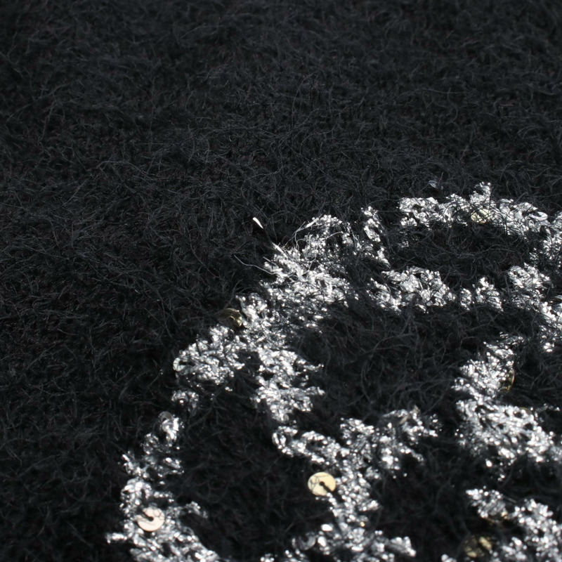 香奈兒山茶花針織衫，絲質羊絨羊毛混紡，黑色，二手，女款，36碼。-7