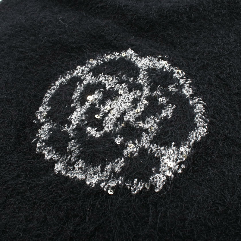 香奈兒山茶花針織衫，絲質羊絨羊毛混紡，黑色，二手，女款，36碼。-8