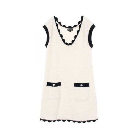 香奈兒 COCO 標誌紐帶連身裙 P80973K11717 真絲 白色 黑色 二手 女款 34 碼