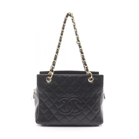 香奈兒 (CHANEL) Matelasse 鏈條肩背包，粒面小牛皮，黑色，二手，女士，金色五金 CC
