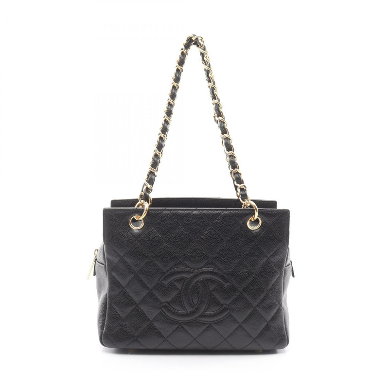 香奈兒 (CHANEL) Matelasse 鏈條肩背包，粒面小牛皮，黑色，二手，女士，金色五金 CC-0
