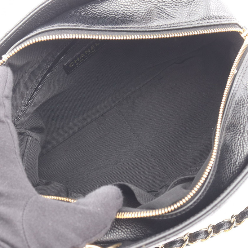 香奈兒 (CHANEL) Matelasse 鏈條肩背包，粒面小牛皮，黑色，二手，女士，金色五金 CC-2