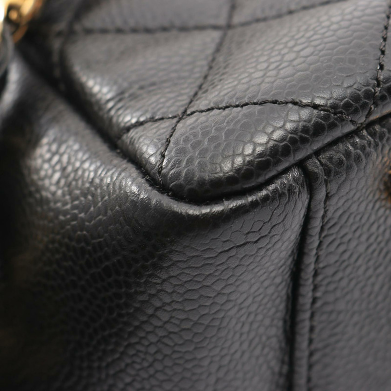 香奈兒 (CHANEL) Matelasse 鏈條肩背包，粒面小牛皮，黑色，二手，女士，金色五金 CC-5