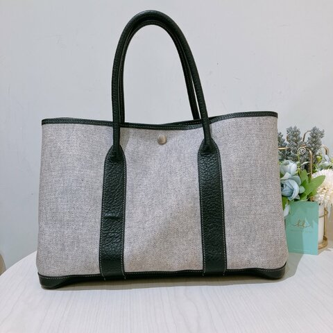 TK1934   愛馬仕 空中花園包  帆布  Party 36 Tote Bag Canvas Noir x Grey