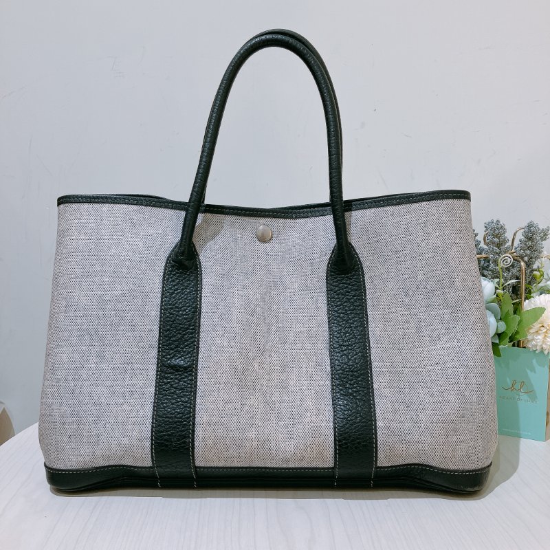 TK1934   愛馬仕 空中花園包  帆布  Party 36 Tote Bag Canvas Noir x Grey-2