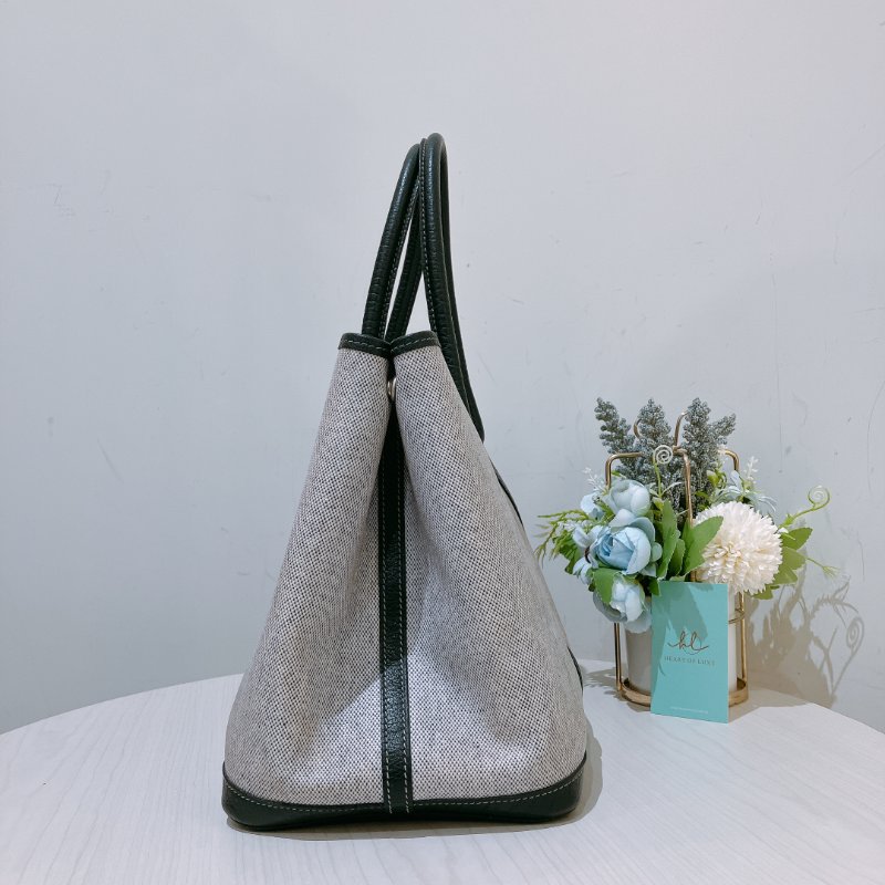 TK1934   愛馬仕 空中花園包  帆布  Party 36 Tote Bag Canvas Noir x Grey-4