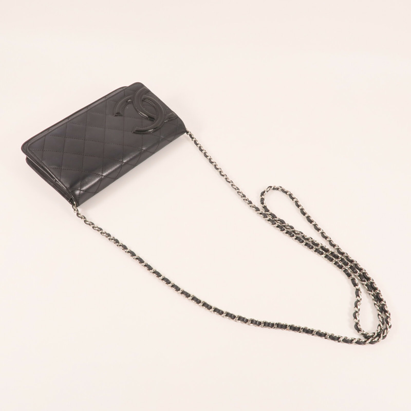 CHANEL 牛皮皮革Cambon Wallet On Chain銀扣鏈帶肩背袋-4