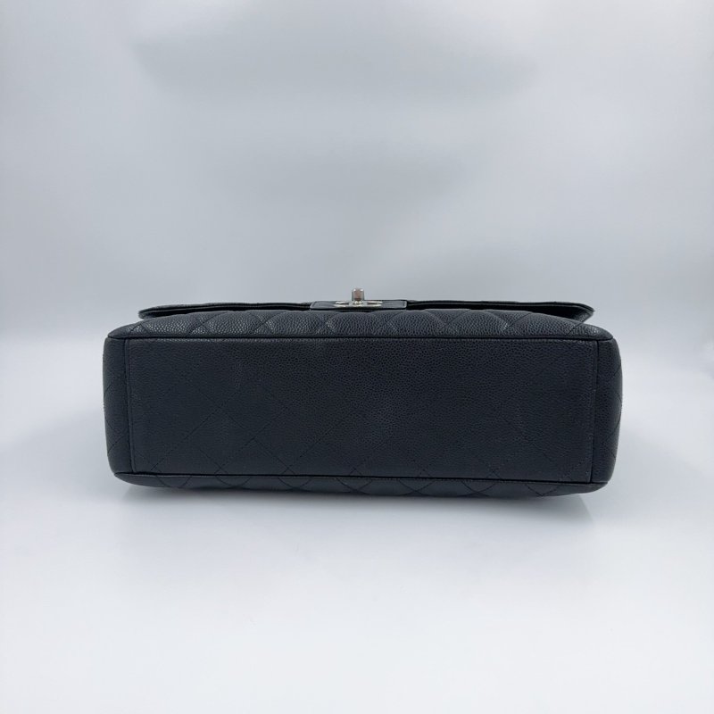 Chanel 黑色荔枝銀釦單層JUMBO機場包(大容量!已絕版)-3