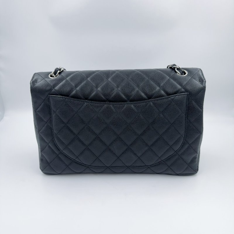 Chanel 黑色荔枝銀釦單層JUMBO機場包(大容量!已絕版)-4