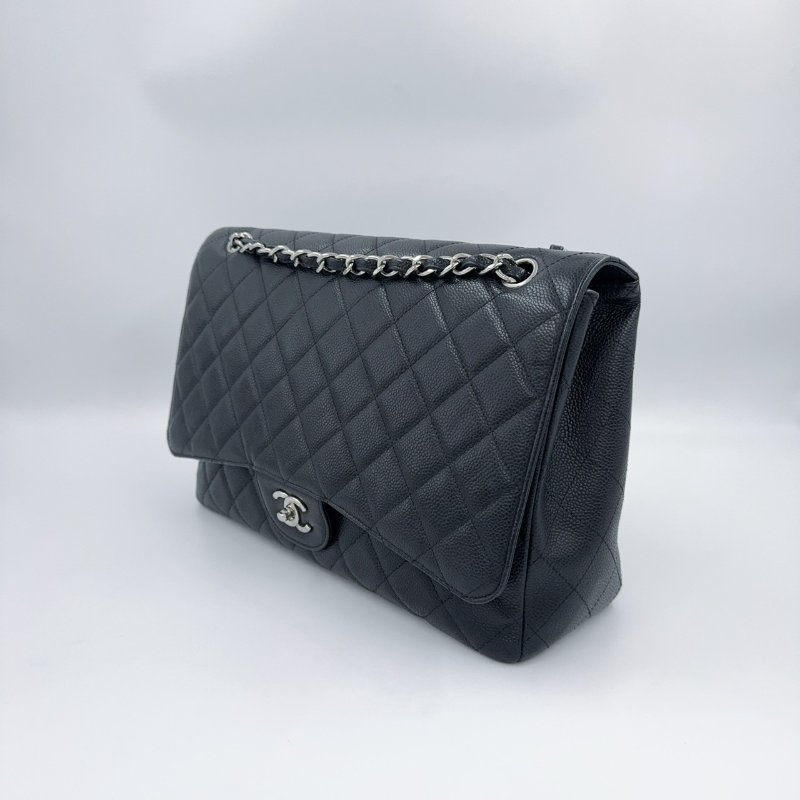 Chanel 黑色荔枝銀釦單層JUMBO機場包(大容量!已絕版)-5