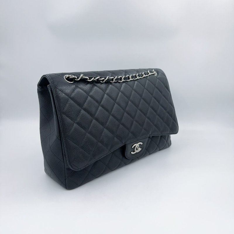 Chanel 黑色荔枝銀釦單層JUMBO機場包(大容量!已絕版)-6