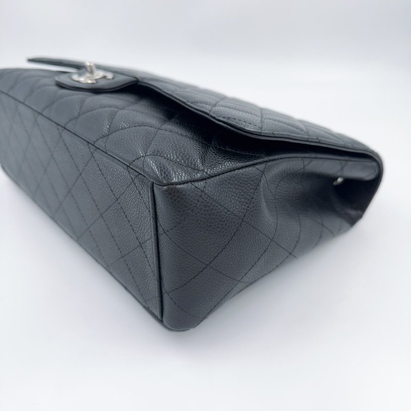 Chanel 黑色荔枝銀釦單層JUMBO機場包(大容量!已絕版)-7