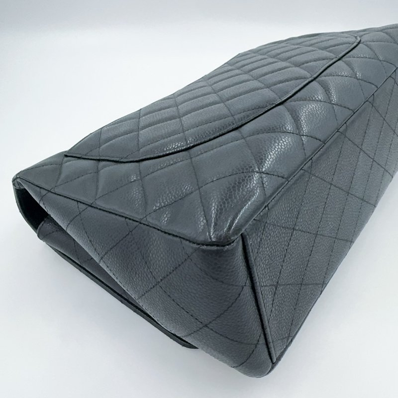 Chanel 黑色荔枝銀釦單層JUMBO機場包(大容量!已絕版)-9