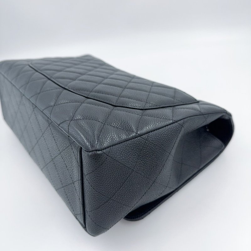 Chanel 黑色荔枝銀釦單層JUMBO機場包(大容量!已絕版)-10