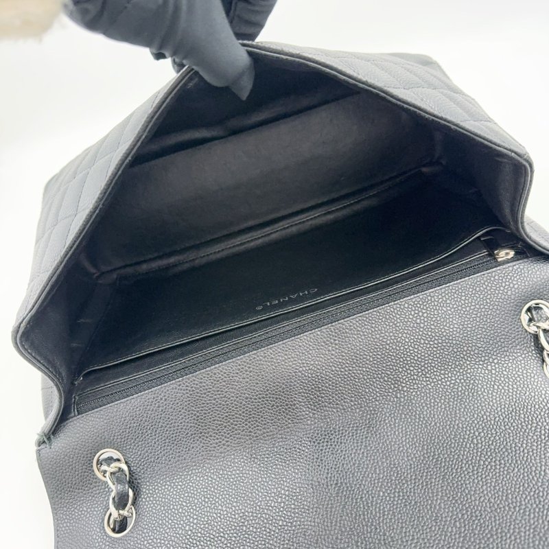 Chanel 黑色荔枝銀釦單層JUMBO機場包(大容量!已絕版)-11