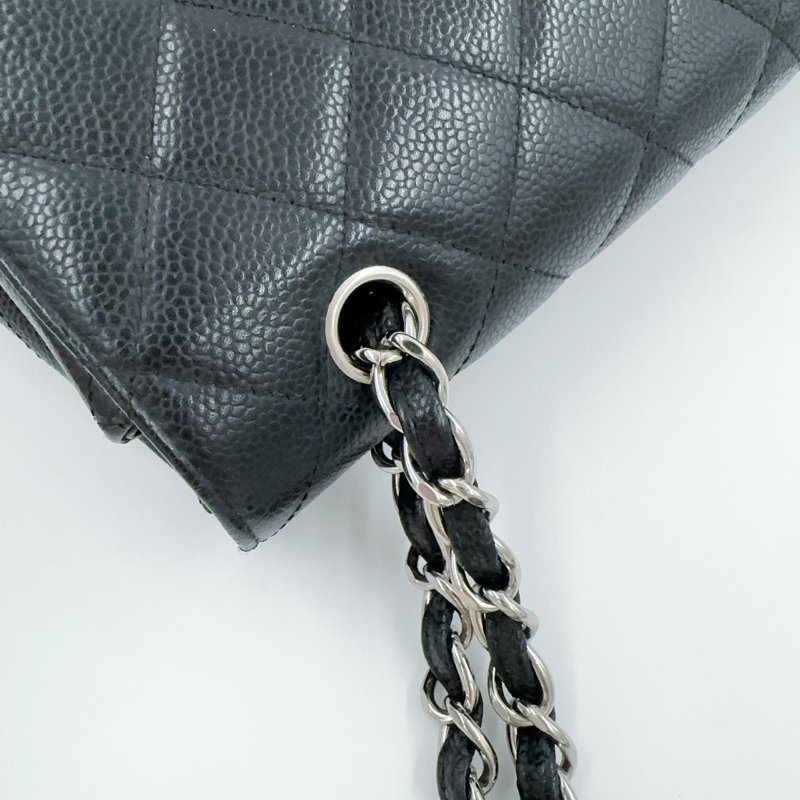 Chanel 黑色荔枝銀釦單層JUMBO機場包(大容量!已絕版)-13