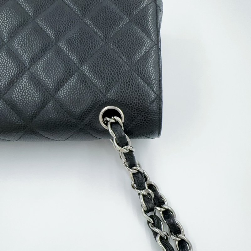 Chanel 黑色荔枝銀釦單層JUMBO機場包(大容量!已絕版)-14