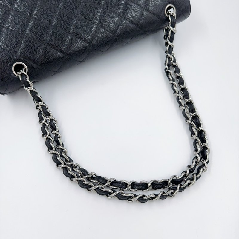 Chanel 黑色荔枝銀釦單層JUMBO機場包(大容量!已絕版)-15