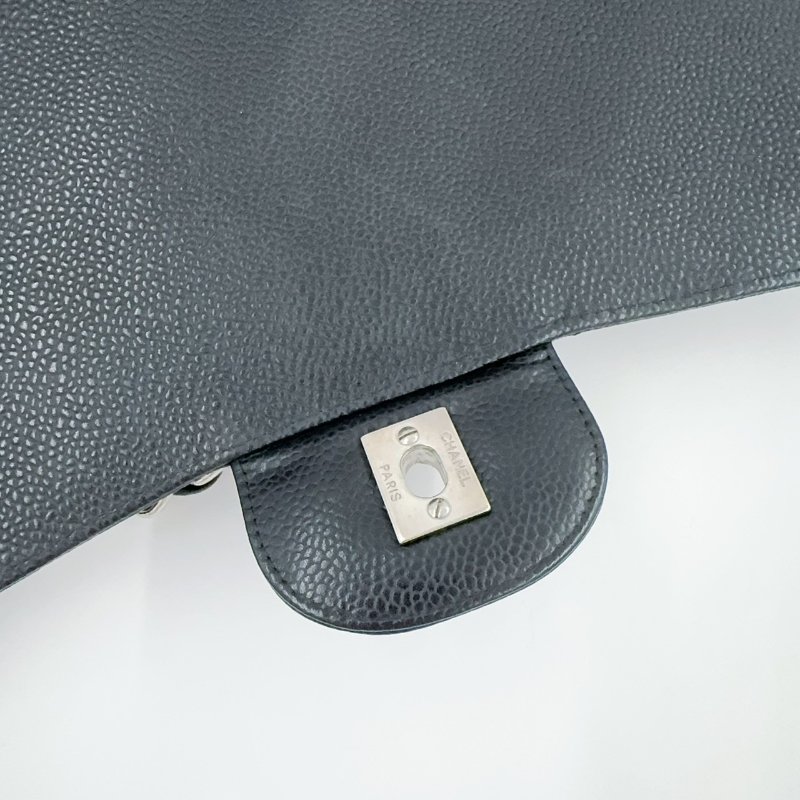 Chanel 黑色荔枝銀釦單層JUMBO機場包(大容量!已絕版)-16