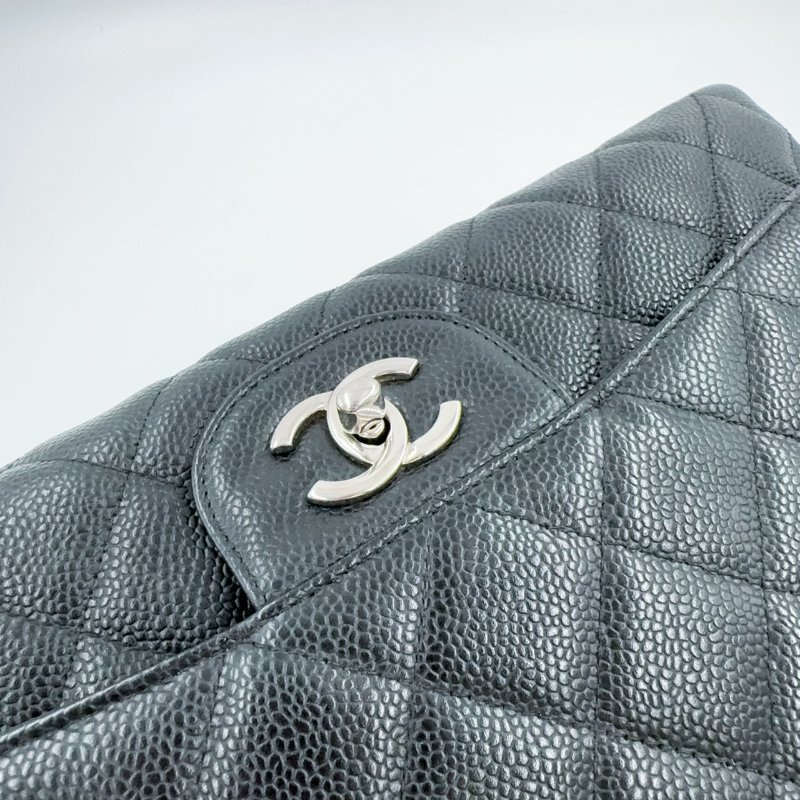 Chanel 黑色荔枝銀釦單層JUMBO機場包(大容量!已絕版)-17