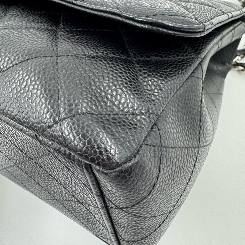 Chanel 黑色荔枝銀釦單層JUMBO機場包(大容量!已絕版)-26