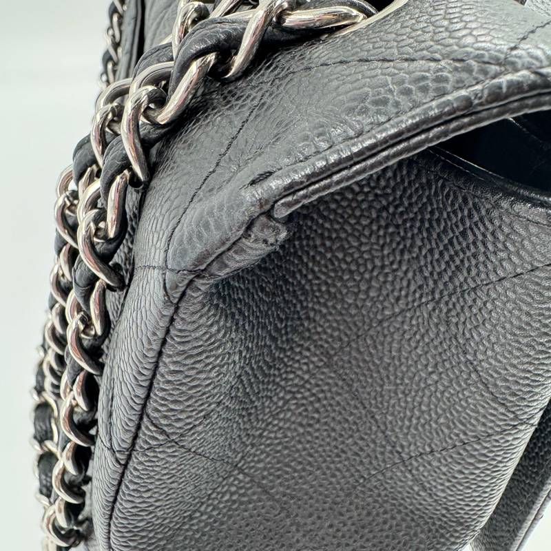 Chanel 黑色荔枝銀釦單層JUMBO機場包(大容量!已絕版)-30