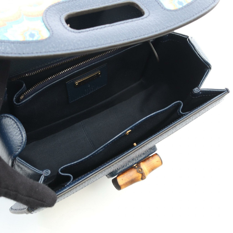 GUCCI Bamboo 1947 單肩手提包 678489 帆布皮革 橙色 海軍藍 二手 女士-2