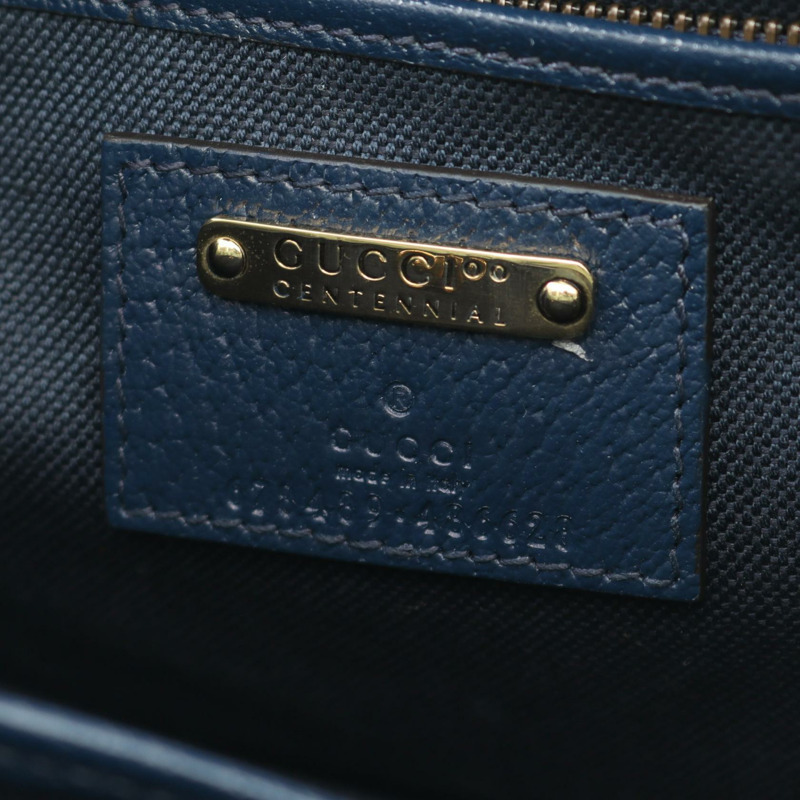 GUCCI Bamboo 1947 單肩手提包 678489 帆布皮革 橙色 海軍藍 二手 女士-3