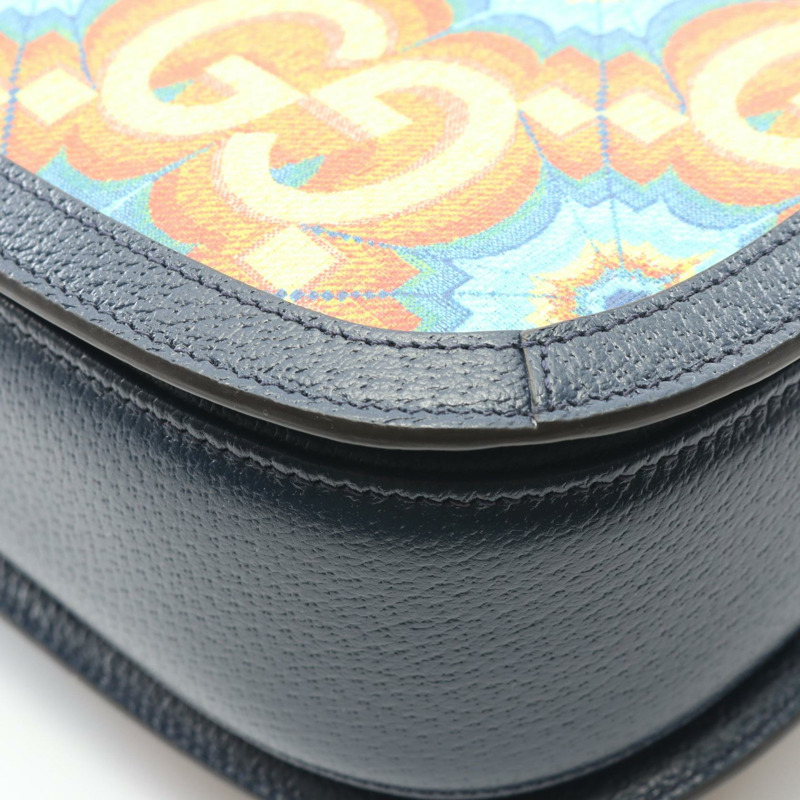 GUCCI Bamboo 1947 單肩手提包 678489 帆布皮革 橙色 海軍藍 二手 女士-4