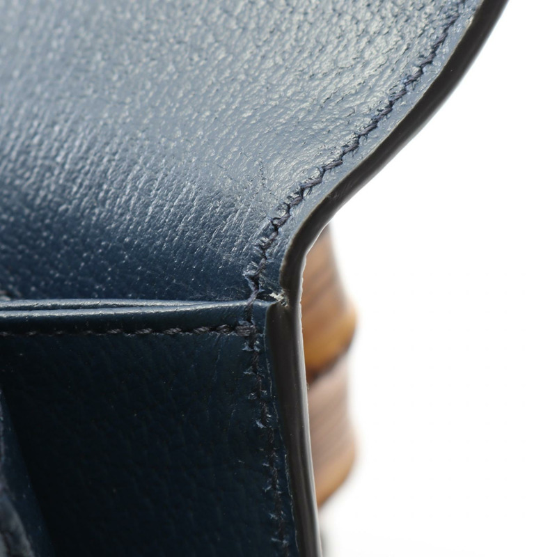 GUCCI Bamboo 1947 單肩手提包 678489 帆布皮革 橙色 海軍藍 二手 女士-5