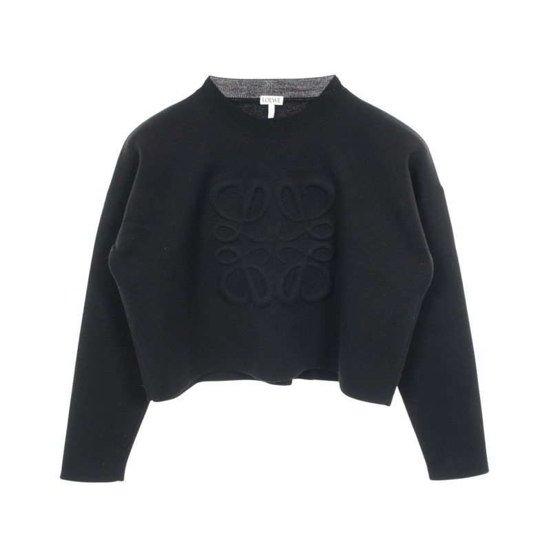 LOEWE Anagram 短版針織衫，羊毛材質，黑色，二手，女款 XS 碼-0