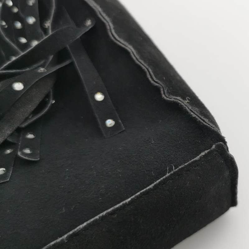 Chanel翻毛皮純色水鑽裝飾流蘇中古手提包-9