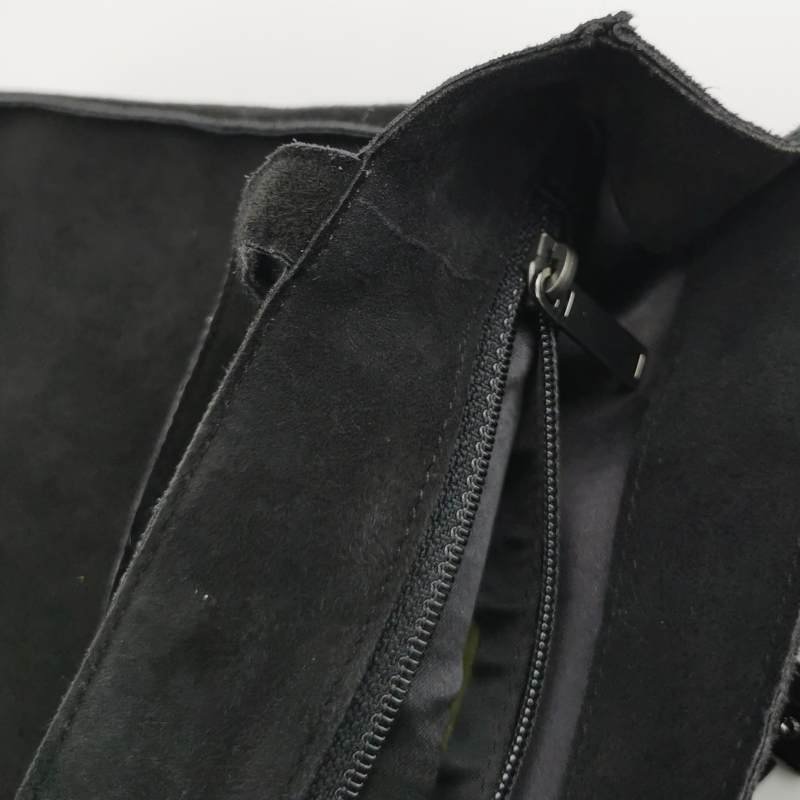 Chanel翻毛皮純色水鑽裝飾流蘇中古手提包-11