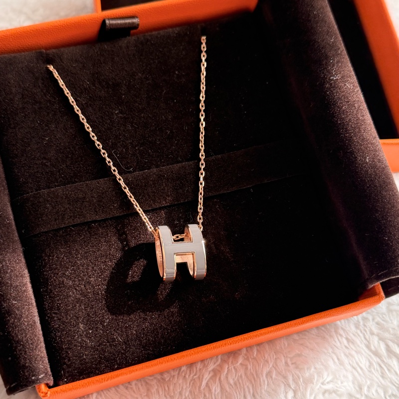 Hermes經典H 項鍊大象灰金鏈有盒-0